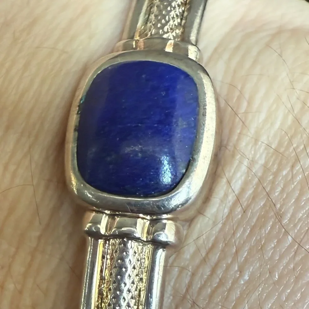 Boho Silver Bangle with Deep Lapis Stone – Artisan Style